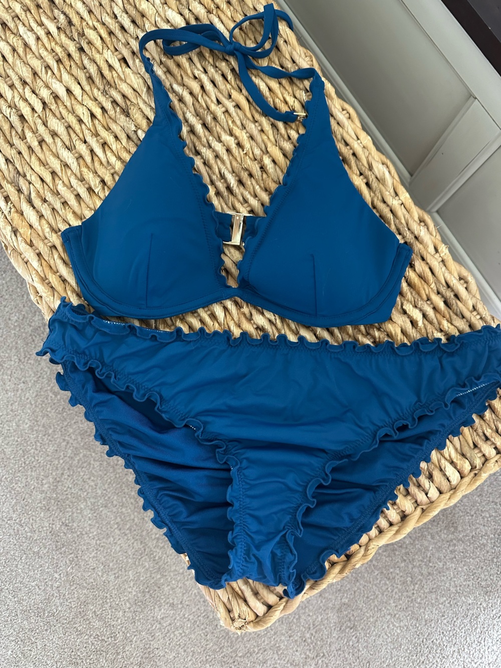 Victoria's Secret Navy Ruffle Triangle Bikini Set
